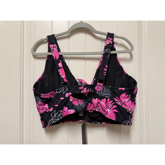 NWT Pink/Black Tropical Push Up Swim Top Bra Keyhole Swimsuit   16 Plus - Picture 6 of 6